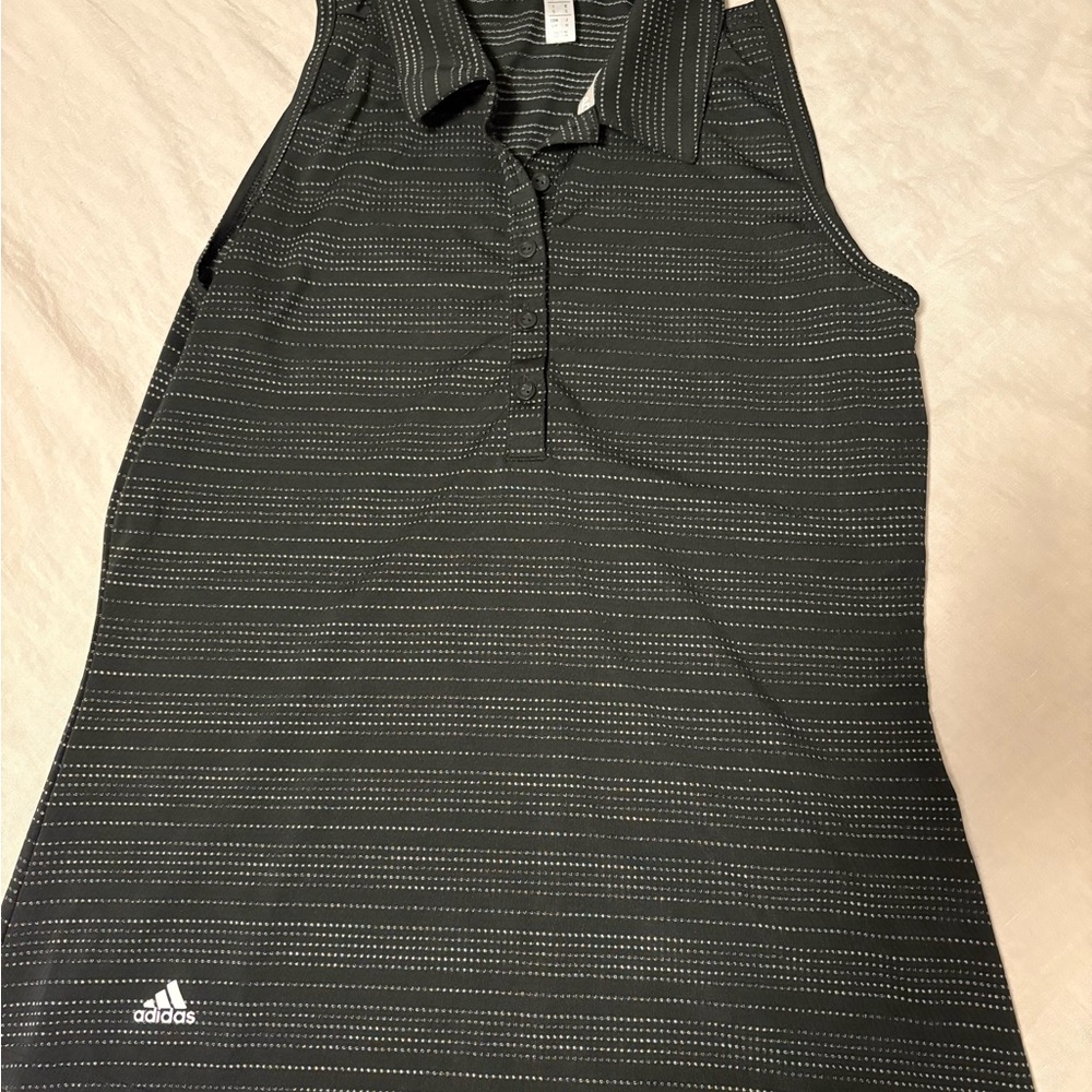Adidas Black and White Striped Polo